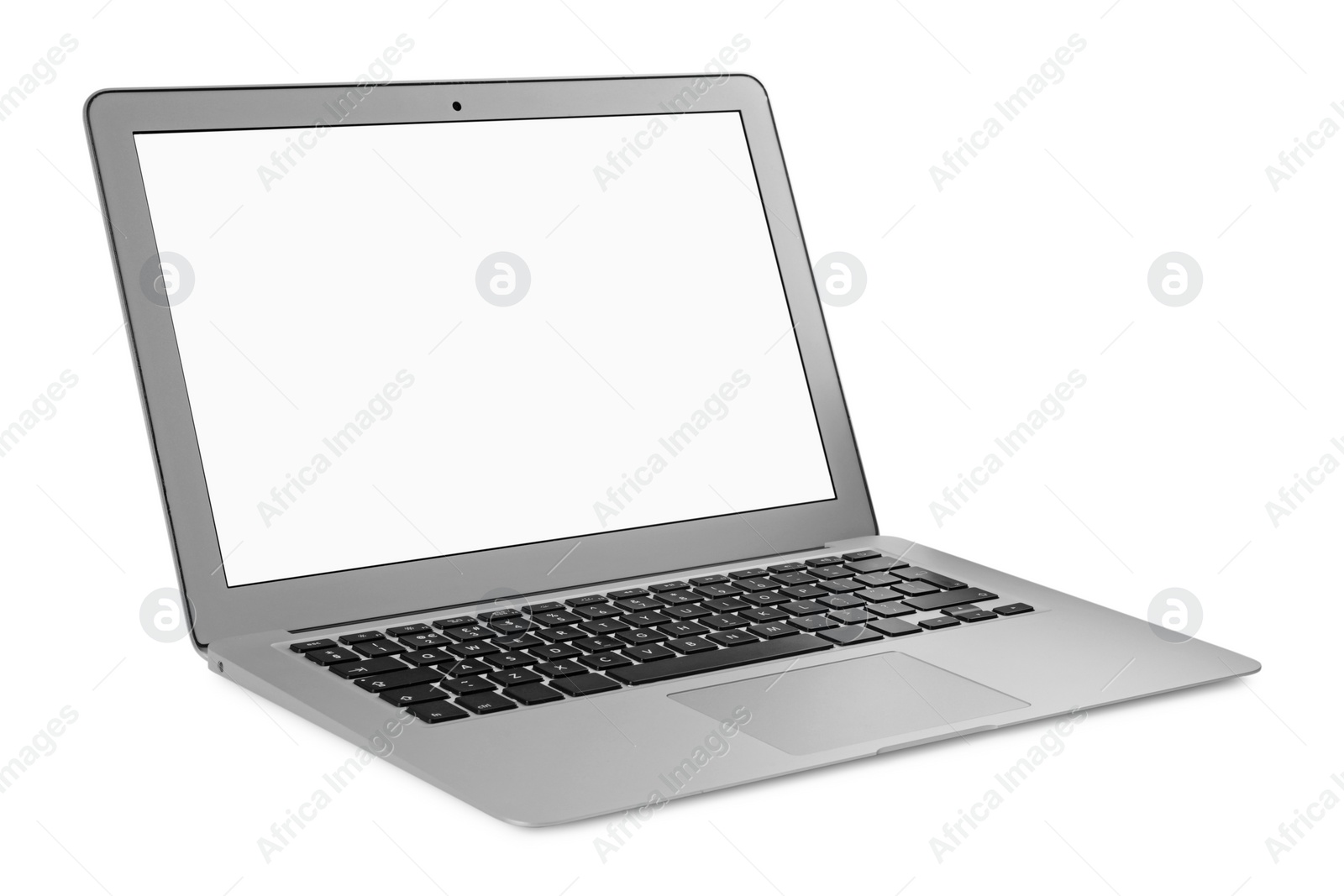 Photo of Modern laptop with blank screen isolated on white