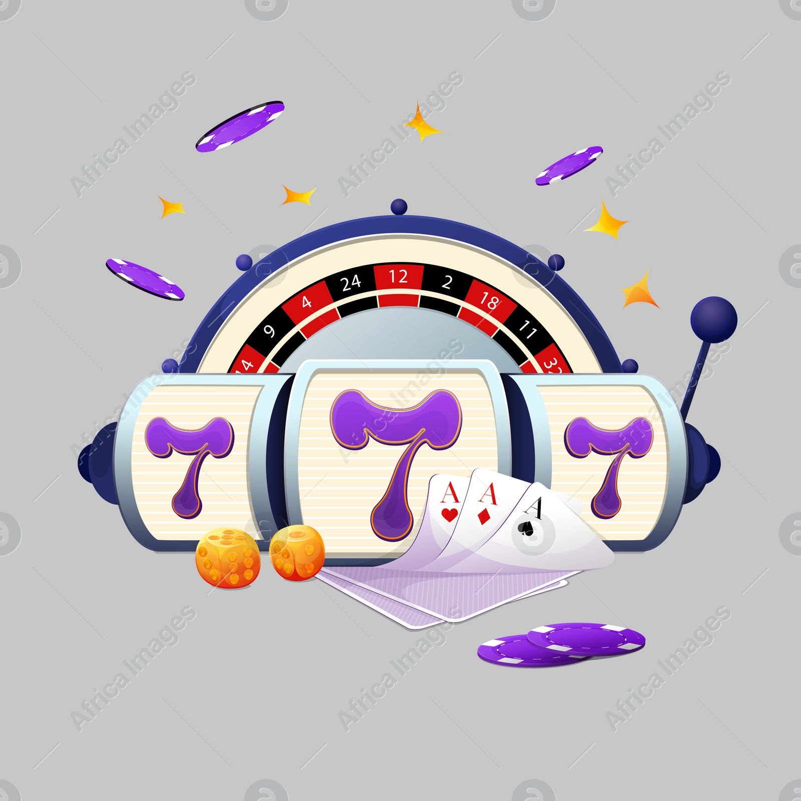 Illustration of Lucky number 777 - winning jackpot. Online casino