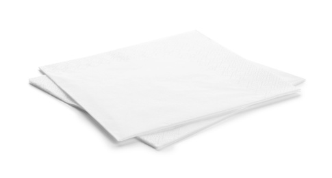 Photo of Clean paper napkins on white background. Personal hygiene