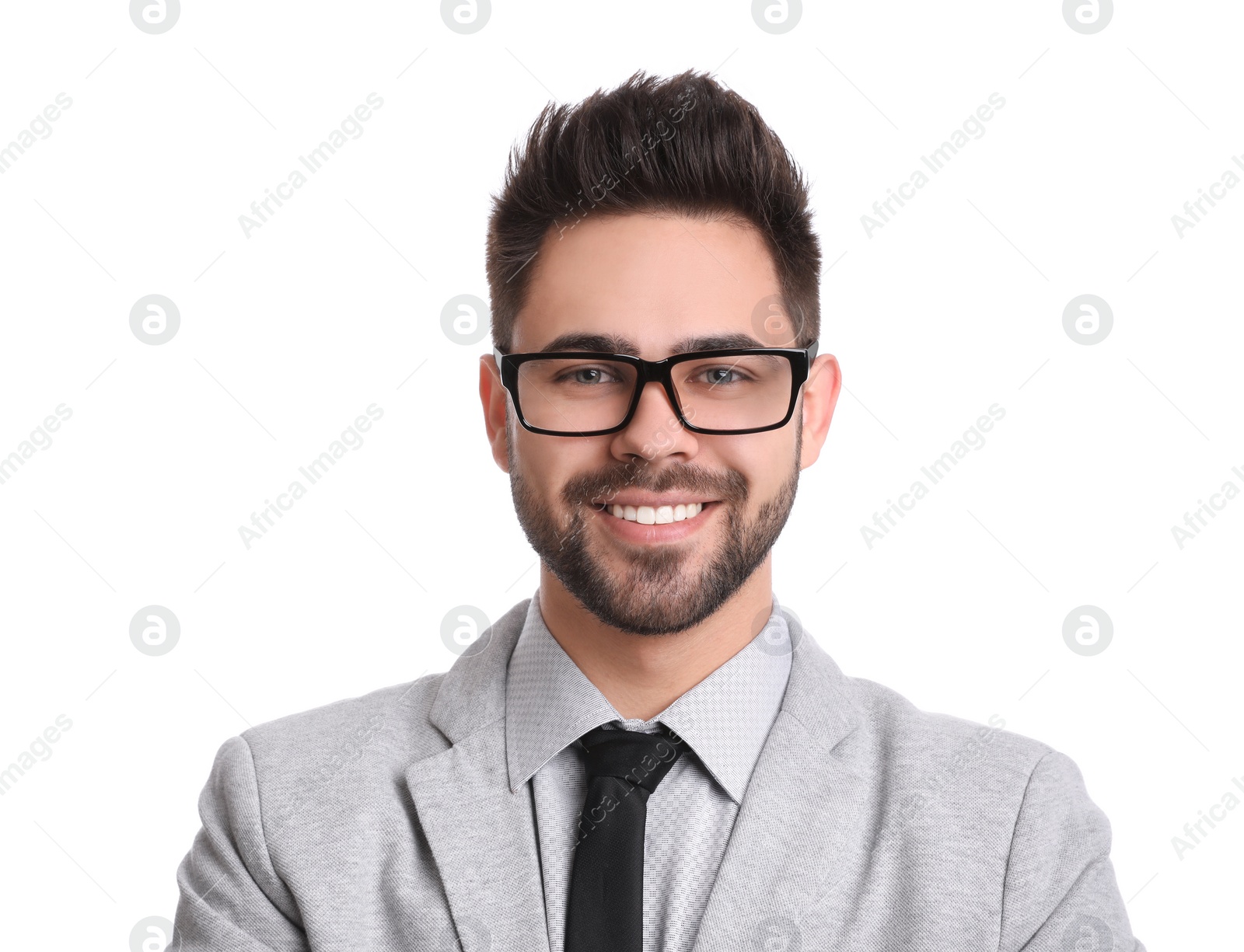 Photo of Portrait of young businessman on white background