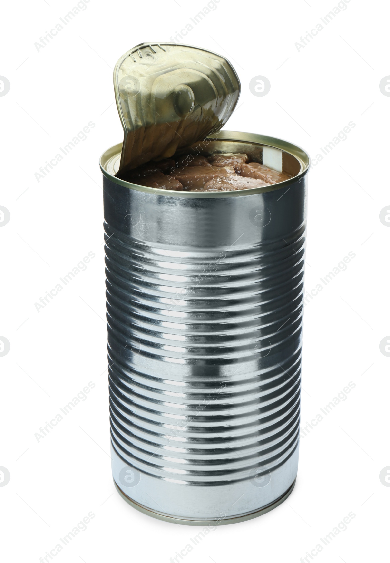 Photo of Tin can of wet pet food isolated on white