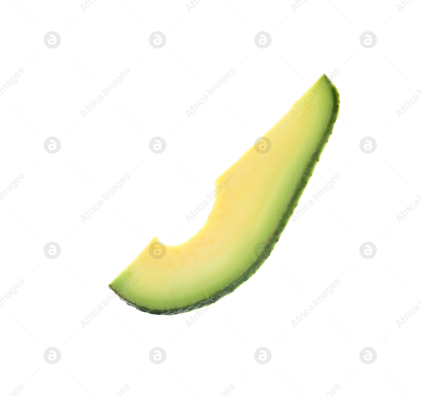 Photo of Slice of ripe avocado on white background