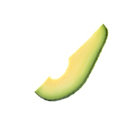 Slice of ripe avocado on white background