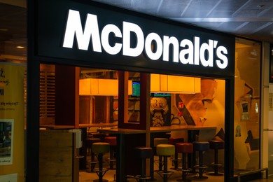 WARSAW, POLAND - AUGUST 05, 2022: View of McDonald's Restaurant entrance