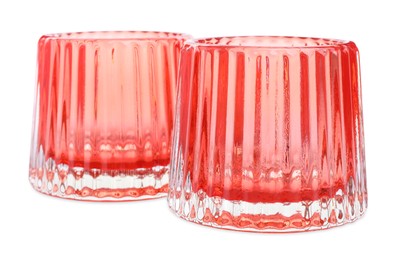 Photo of Beautiful clean empty glasses on white background