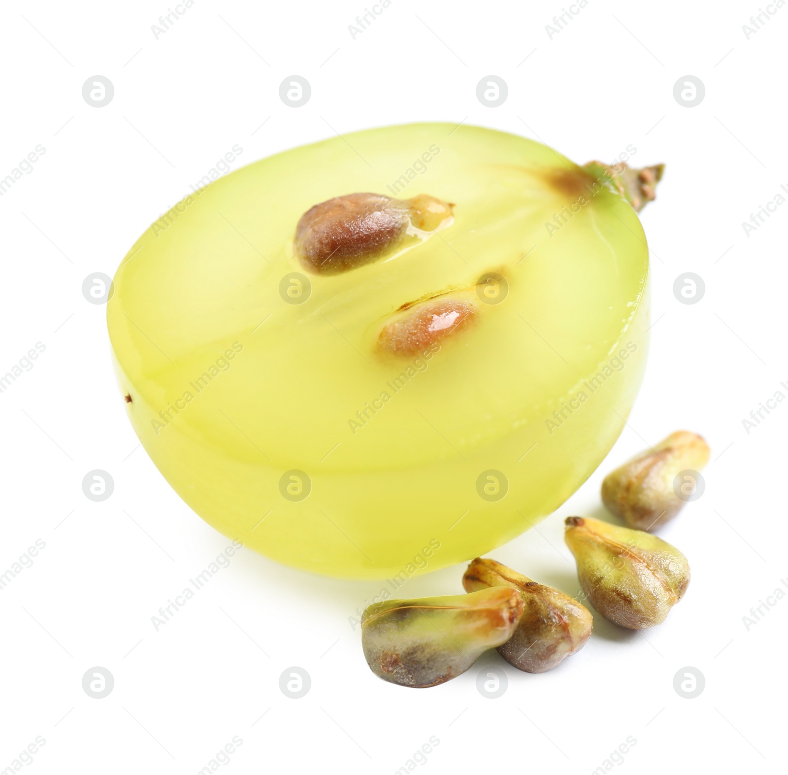 Photo of Fresh ripe cut juicy grape on white background