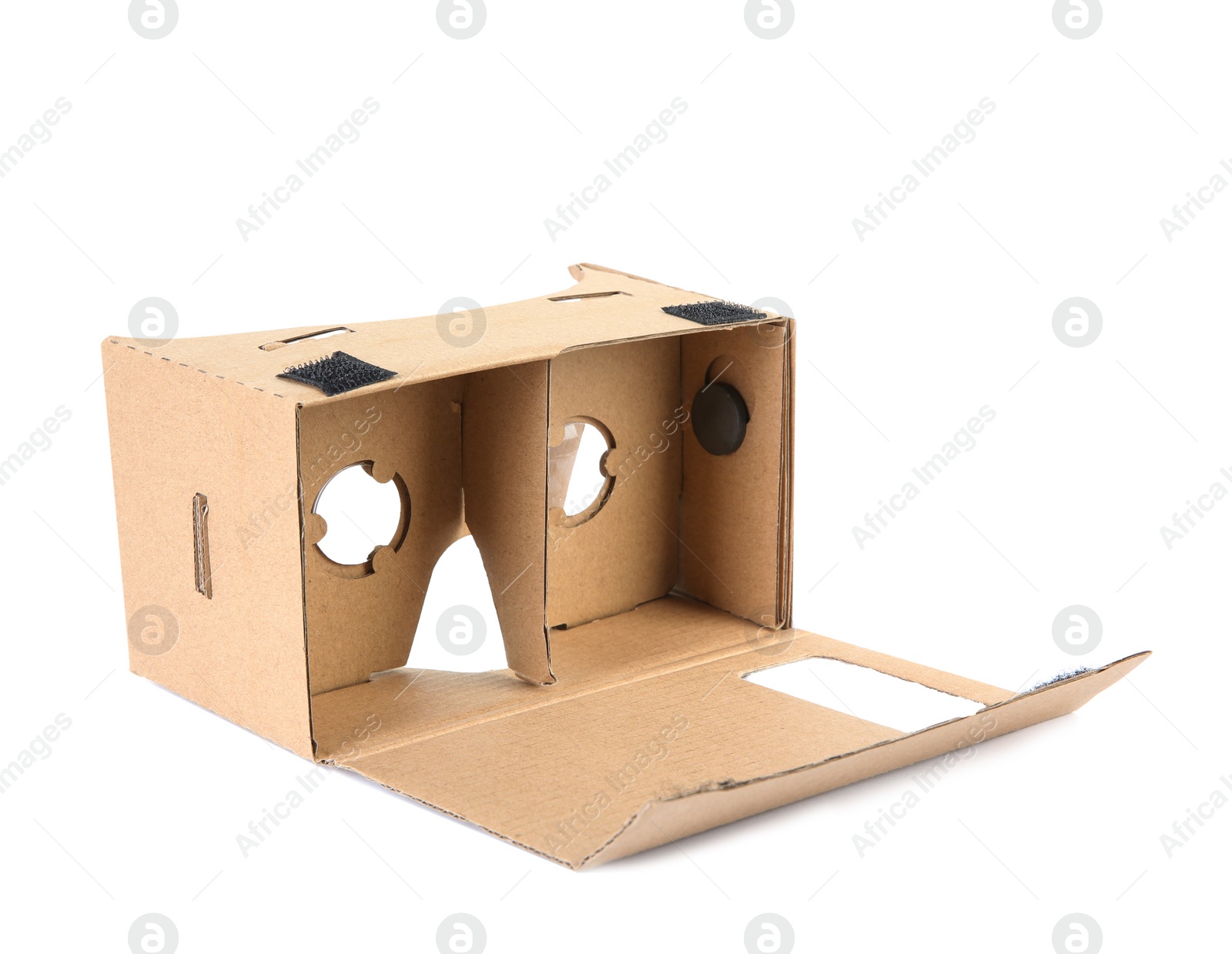 Photo of Cardboard virtual reality headset on white background