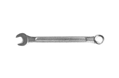 New wrench on white background, top view. Construction tools