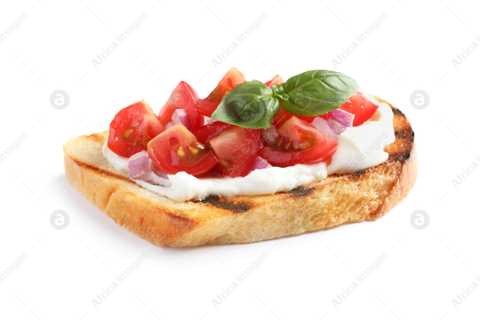 Photo of Tasty bruschetta with tomato on white background