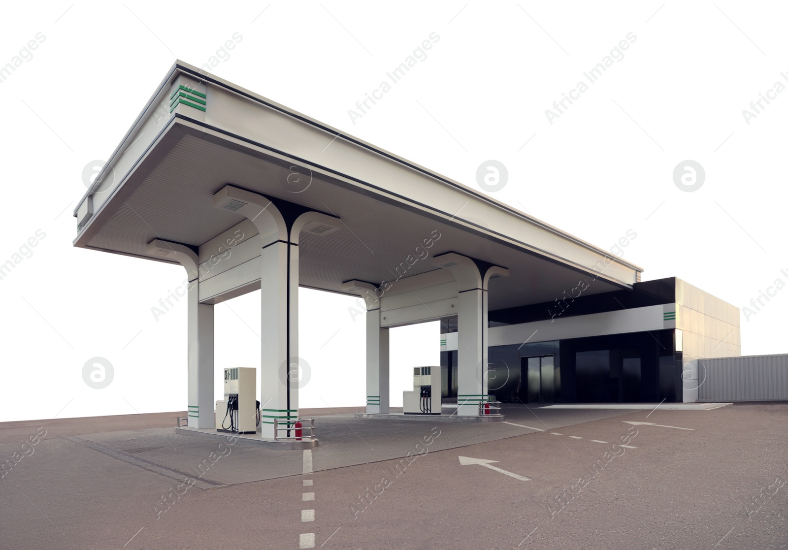 Image of Modern gas station on white background, exterior