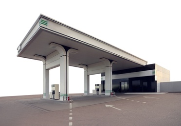 Image of Modern gas station on white background, exterior