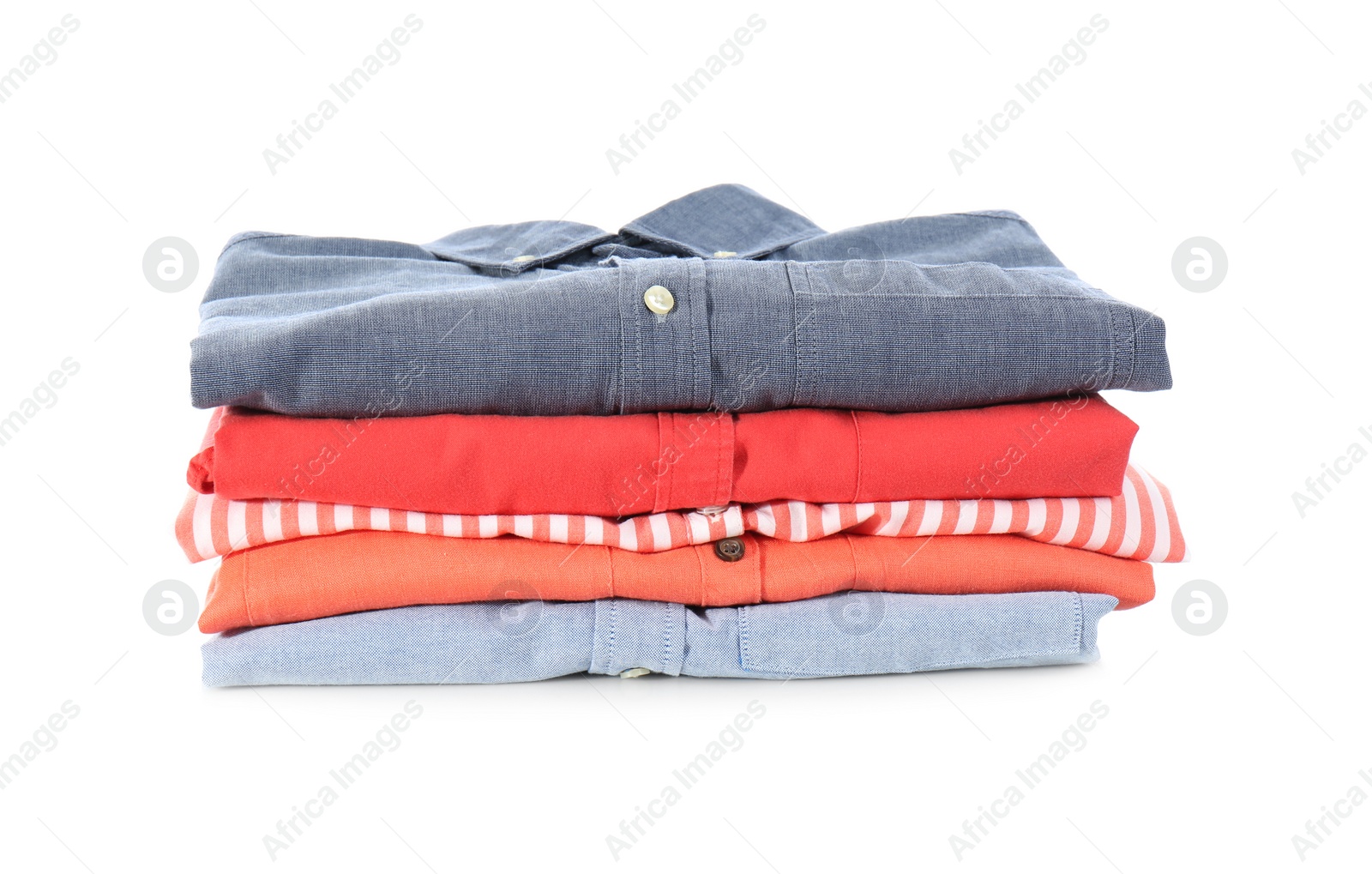 Photo of Stack of folded clothes isolated on white