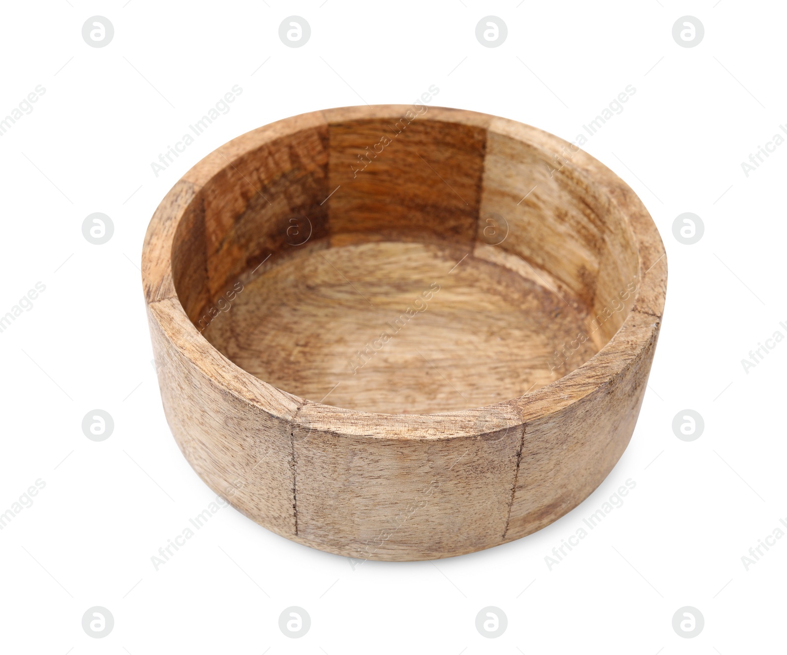 Photo of One wooden bowl isolated on white. Cooking utensil