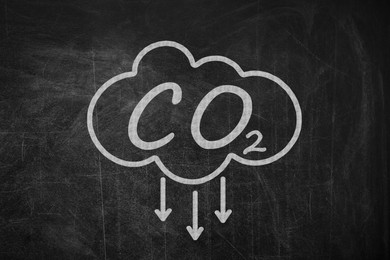 Image of Reduce carbon emissions. Chemical formula CO2 on blackboard
