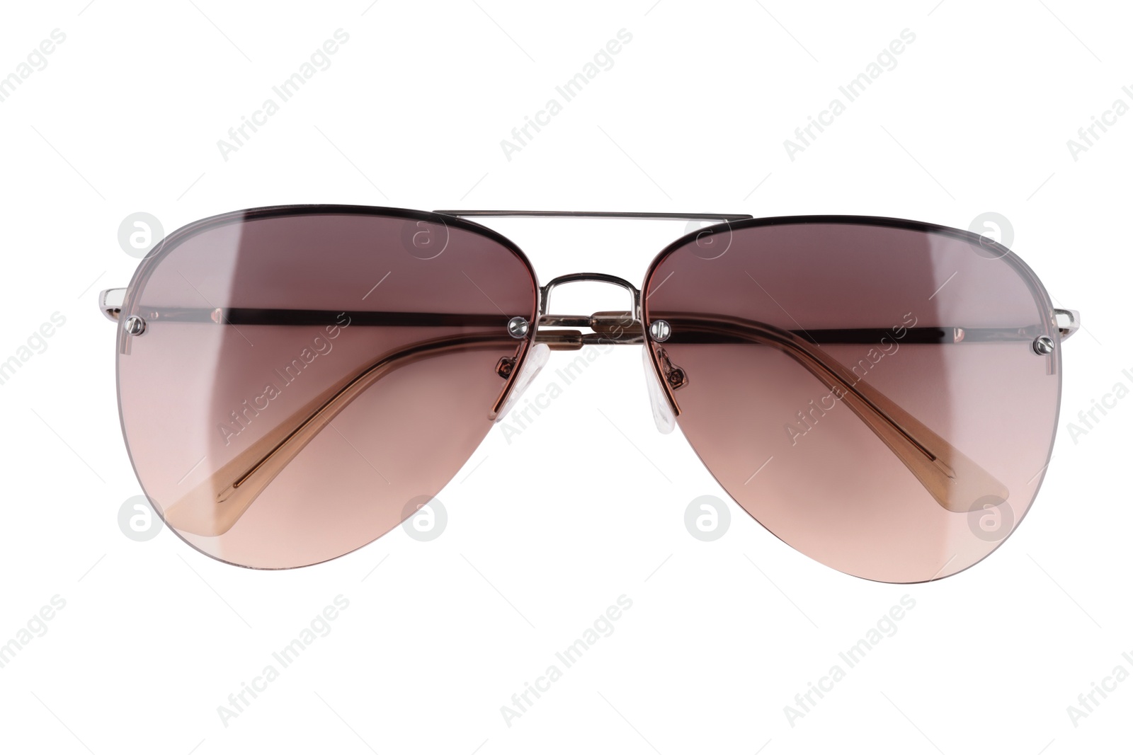 Photo of New stylish aviator sunglasses isolated on white, top view