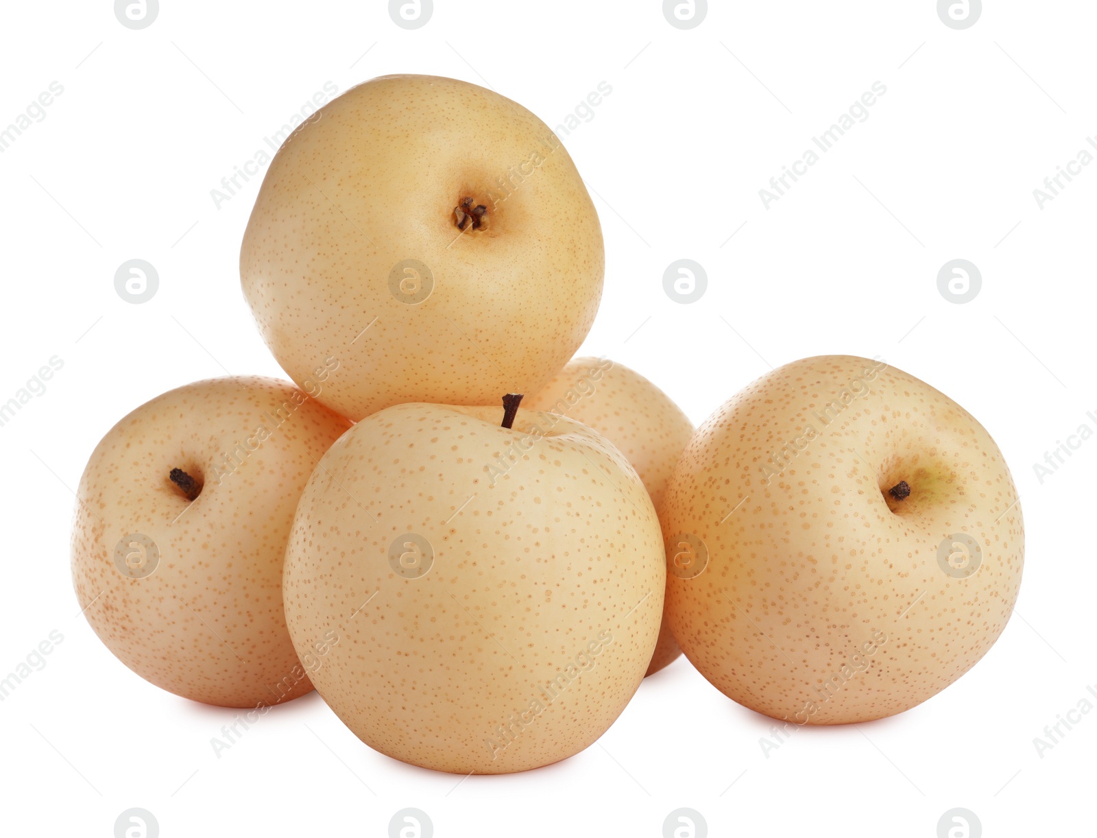 Photo of Fresh ripe apple pears on white background