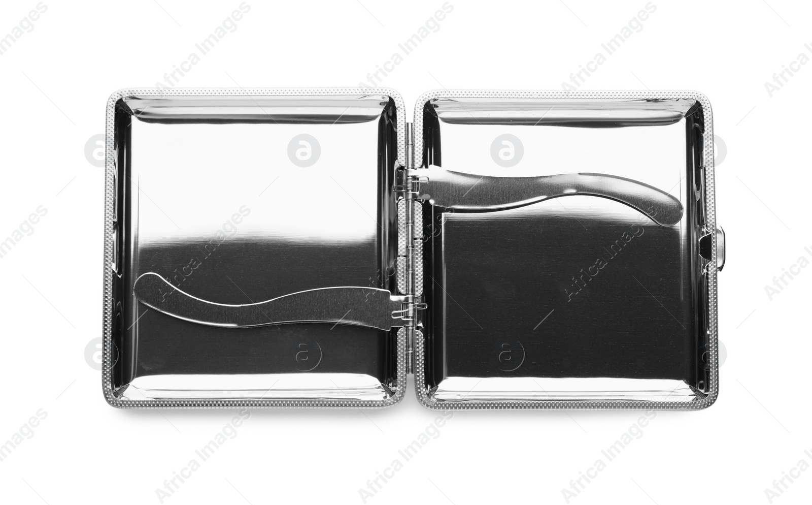Photo of Stylish empty cigarette case isolated on white