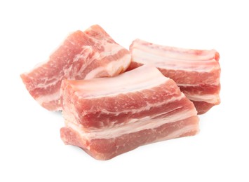 Photo of Cut raw pork ribs isolated on white