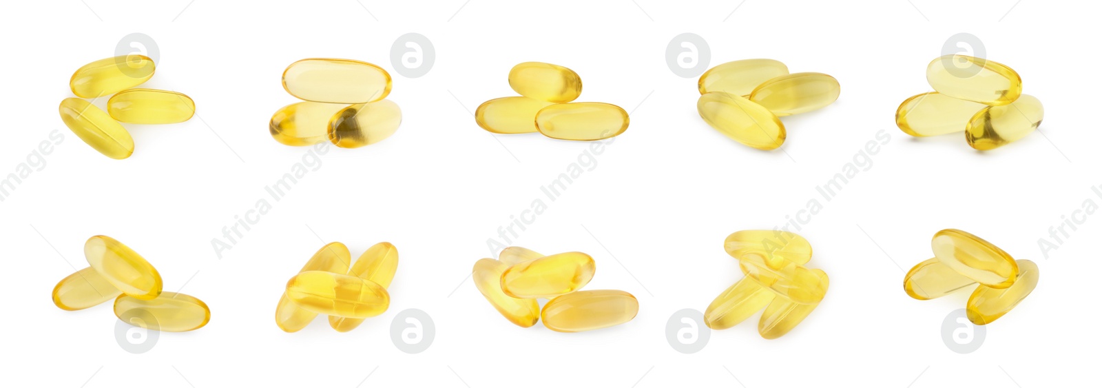 Image of Collage of vitamin pills isolated on white