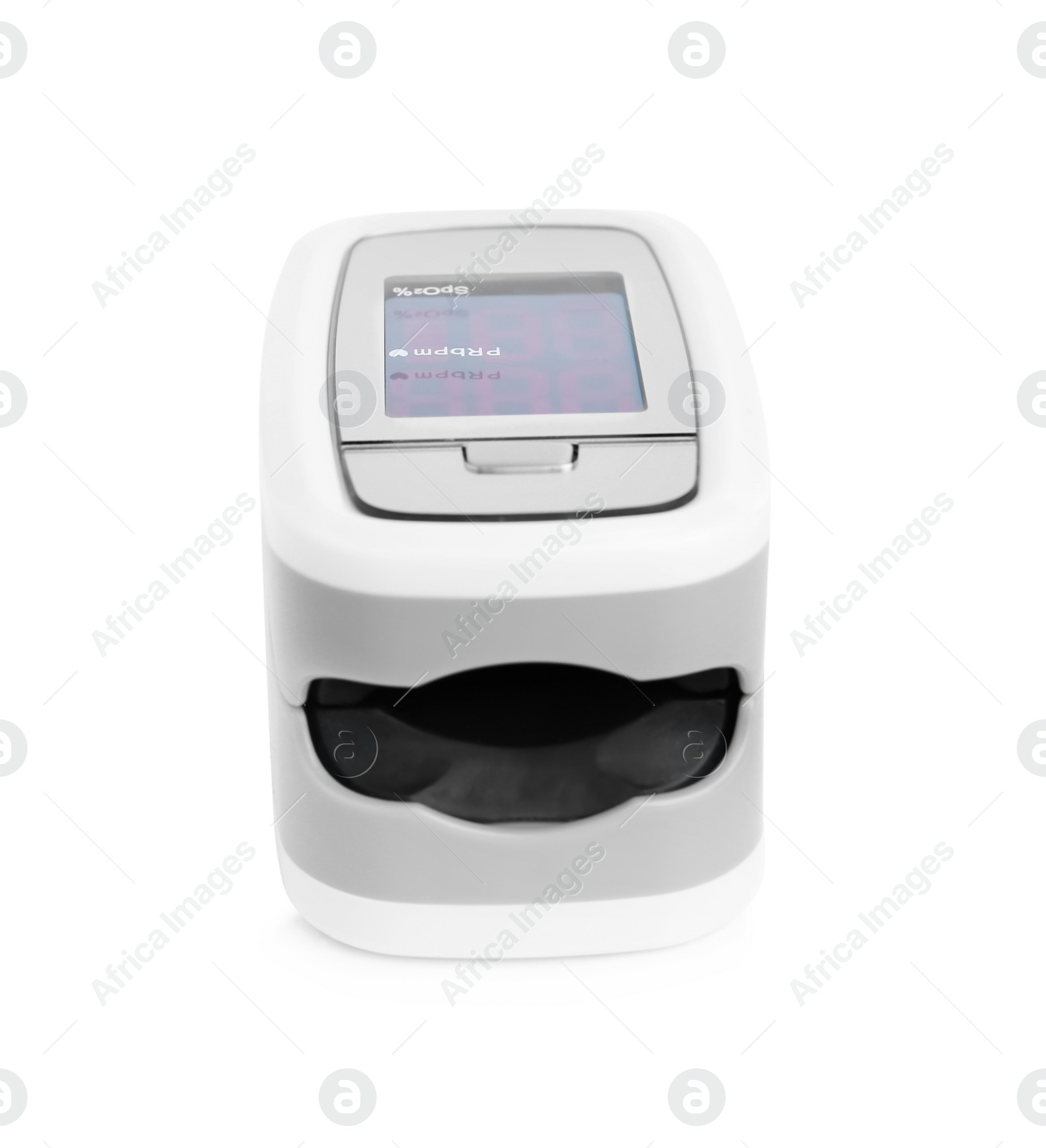 Photo of Modern fingertip pulse oximeter isolated on white