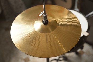 Photo of Closeup view of drum cymbal in studio