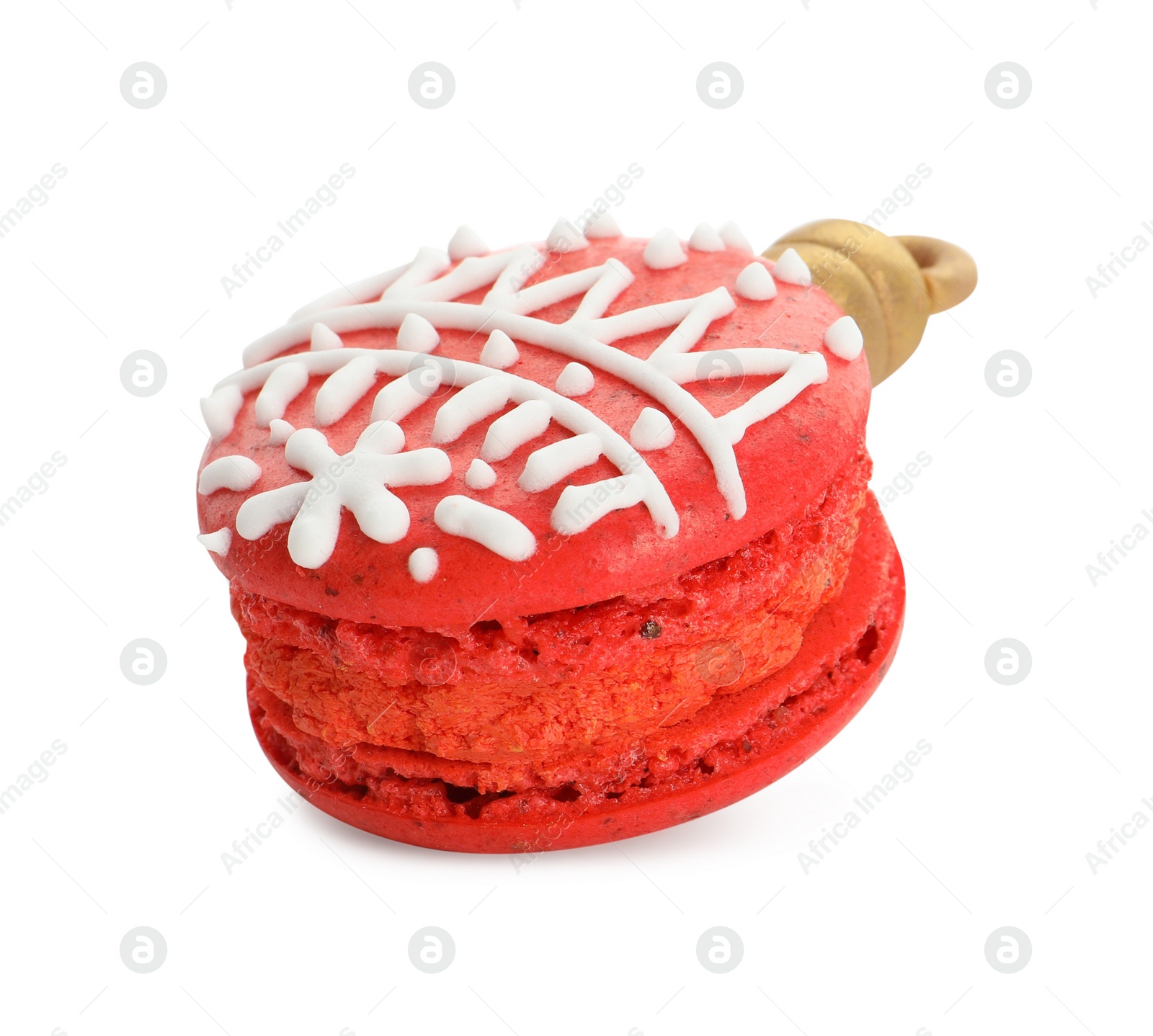 Photo of Beautifully decorated Christmas macaron isolated on white