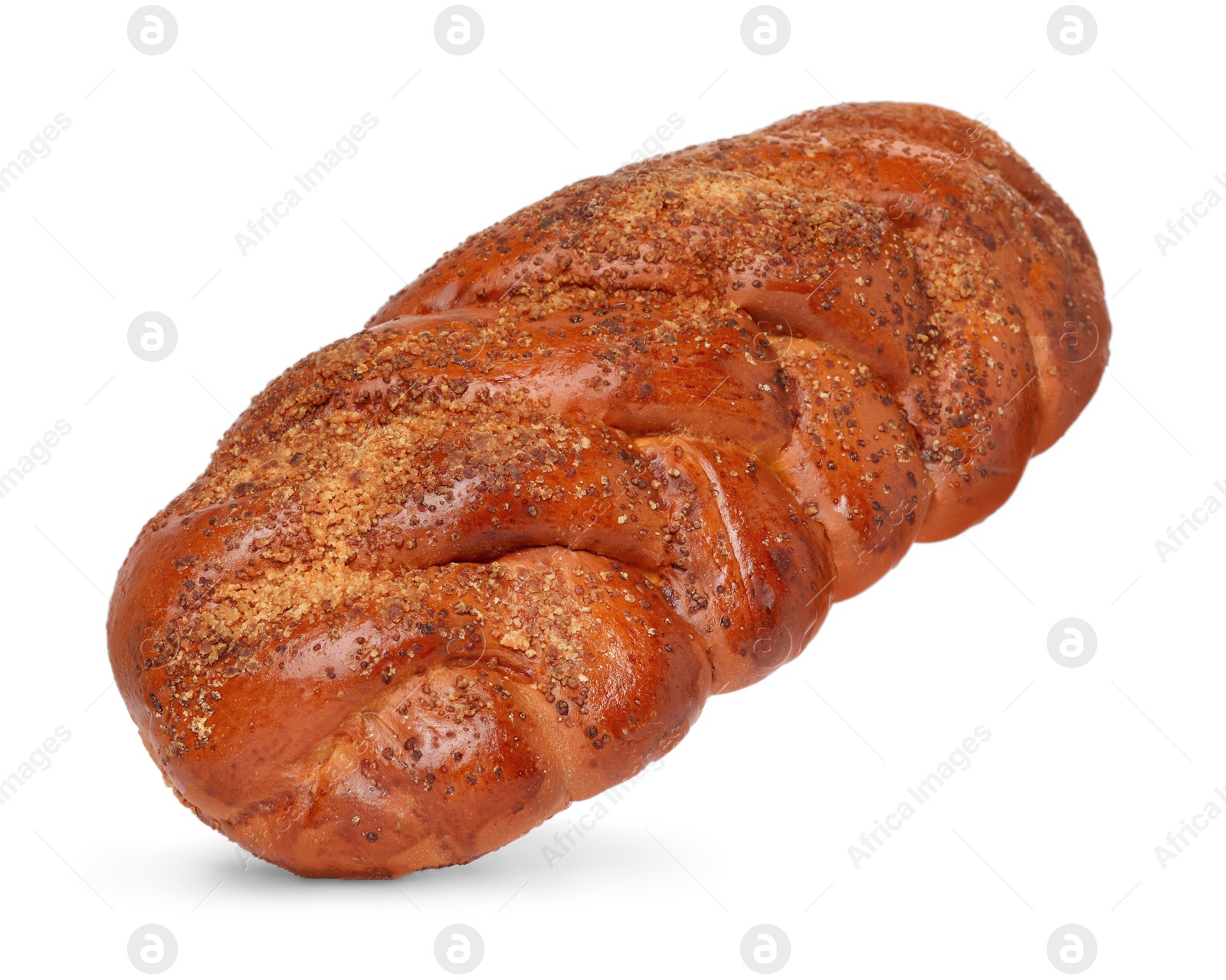 Photo of Tasty braided bread isolated on white. Fresh pastry