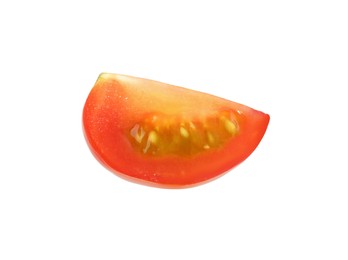 Photo of Piece of ripe cherry tomato isolated on white
