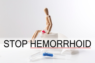 Image of Composition with anoscope on white background. Stop hemorrhoid