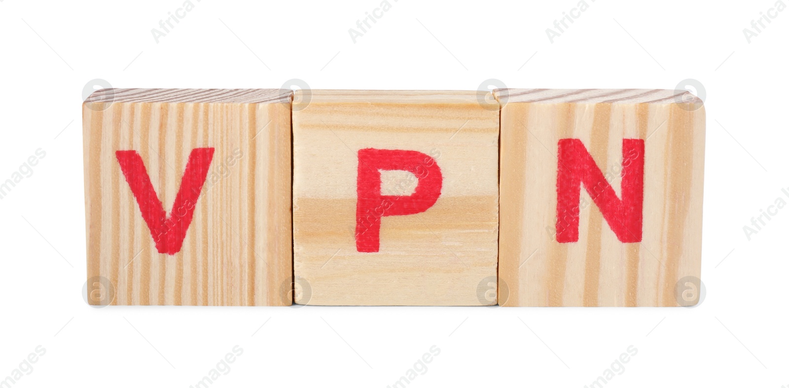 Photo of Cubes with acronym VPN on white background