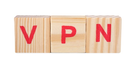 Photo of Cubes with acronym VPN on white background