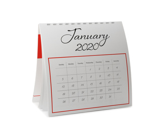 Photo of Paper calendar isolated on white. Planning concept