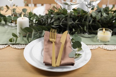 Stylish elegant table setting for festive dinner