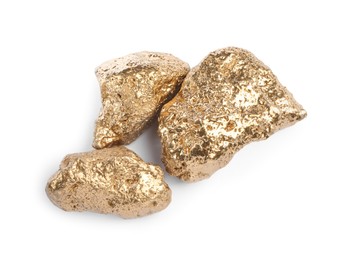 Photo of Gold nuggets on white background, top view