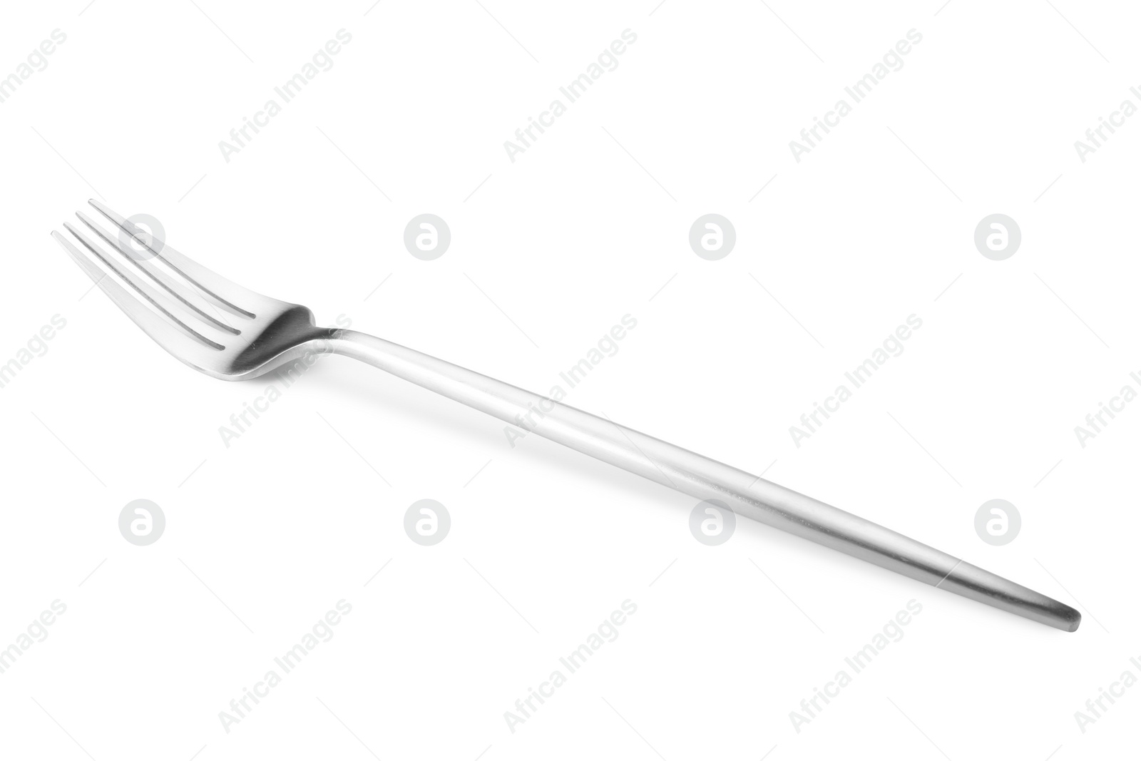 Photo of One shiny silver fork isolated on white