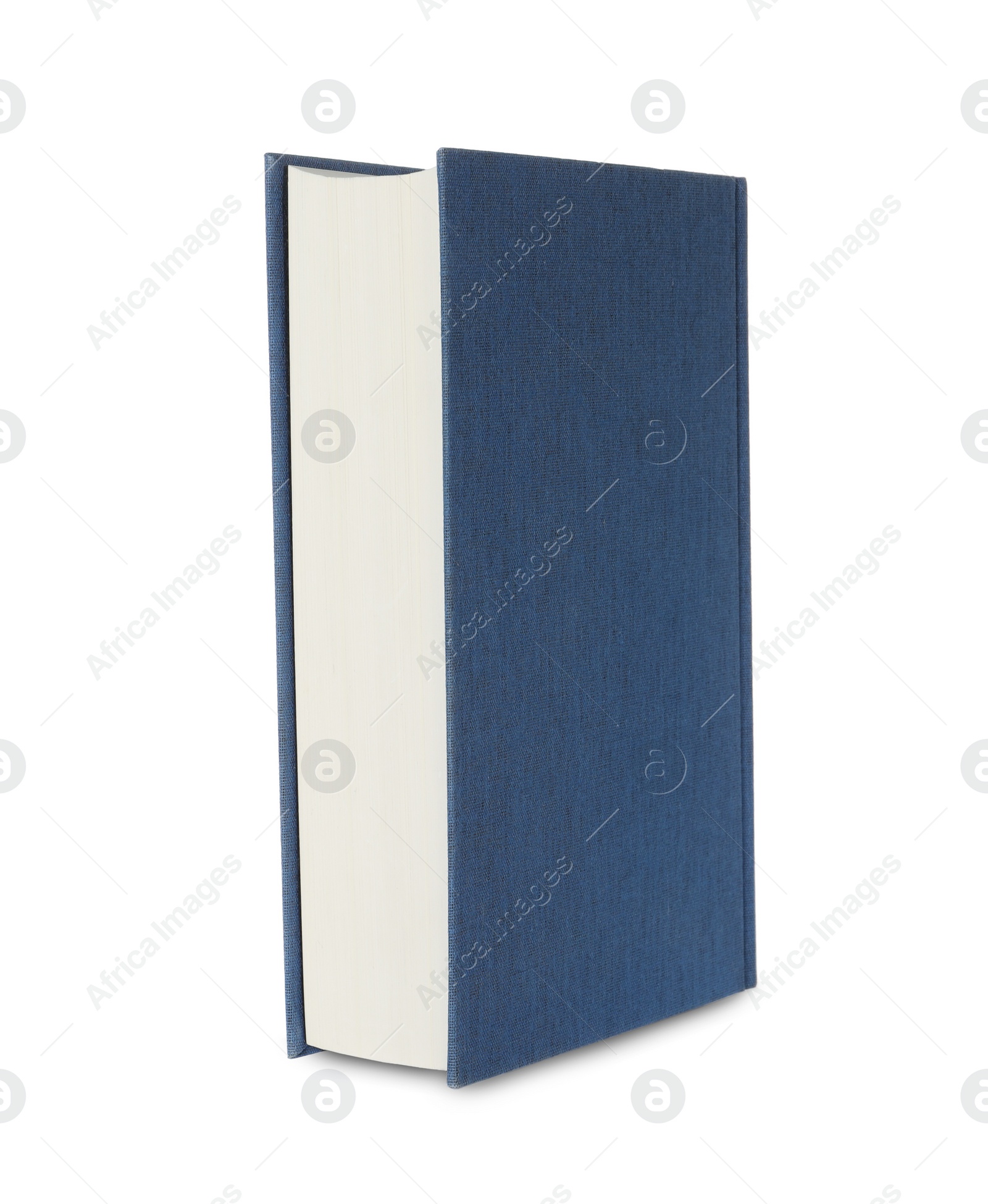 Photo of Closed book with blue hard cover isolated on white