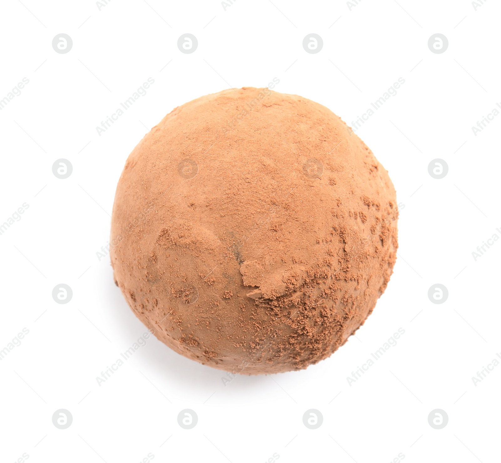 Photo of Delicious raw chocolate truffle on white background