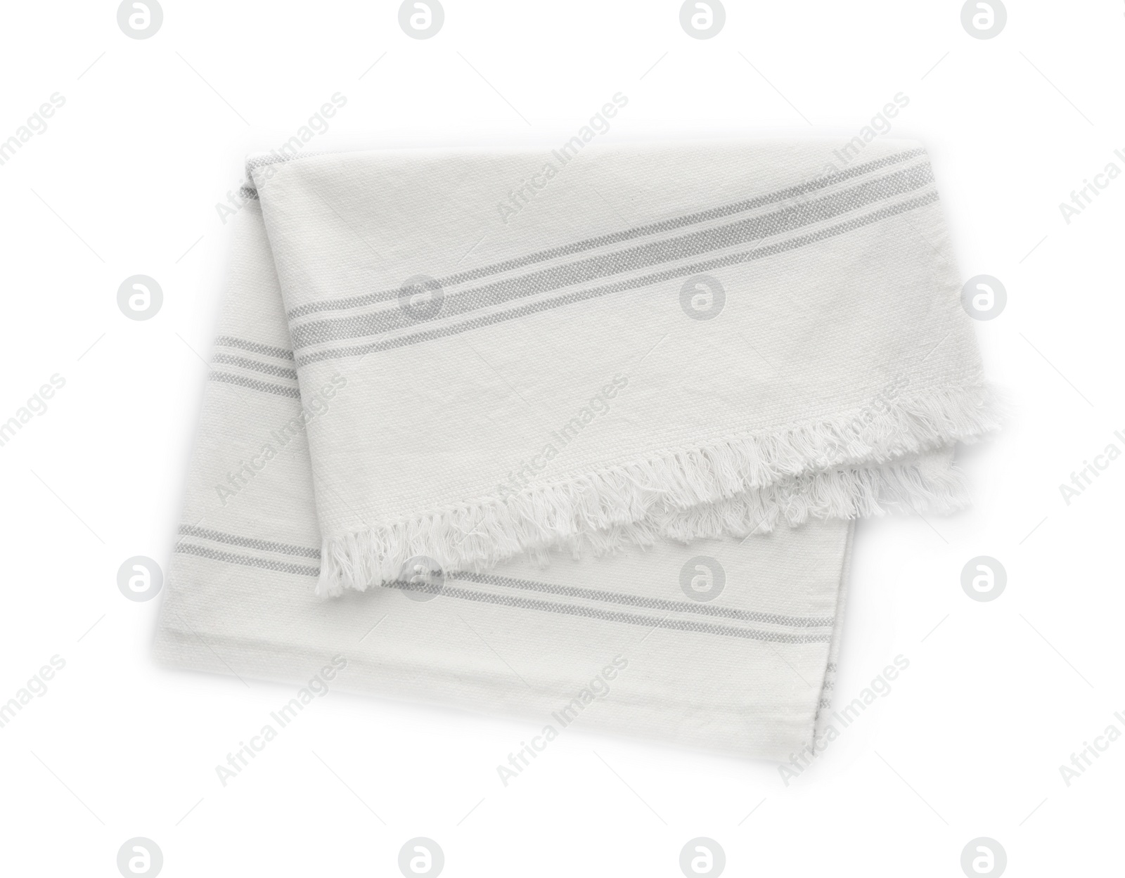 Photo of Striped kitchen towel isolated on white, top view