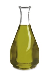 Photo of Bottle with hemp oil on white background