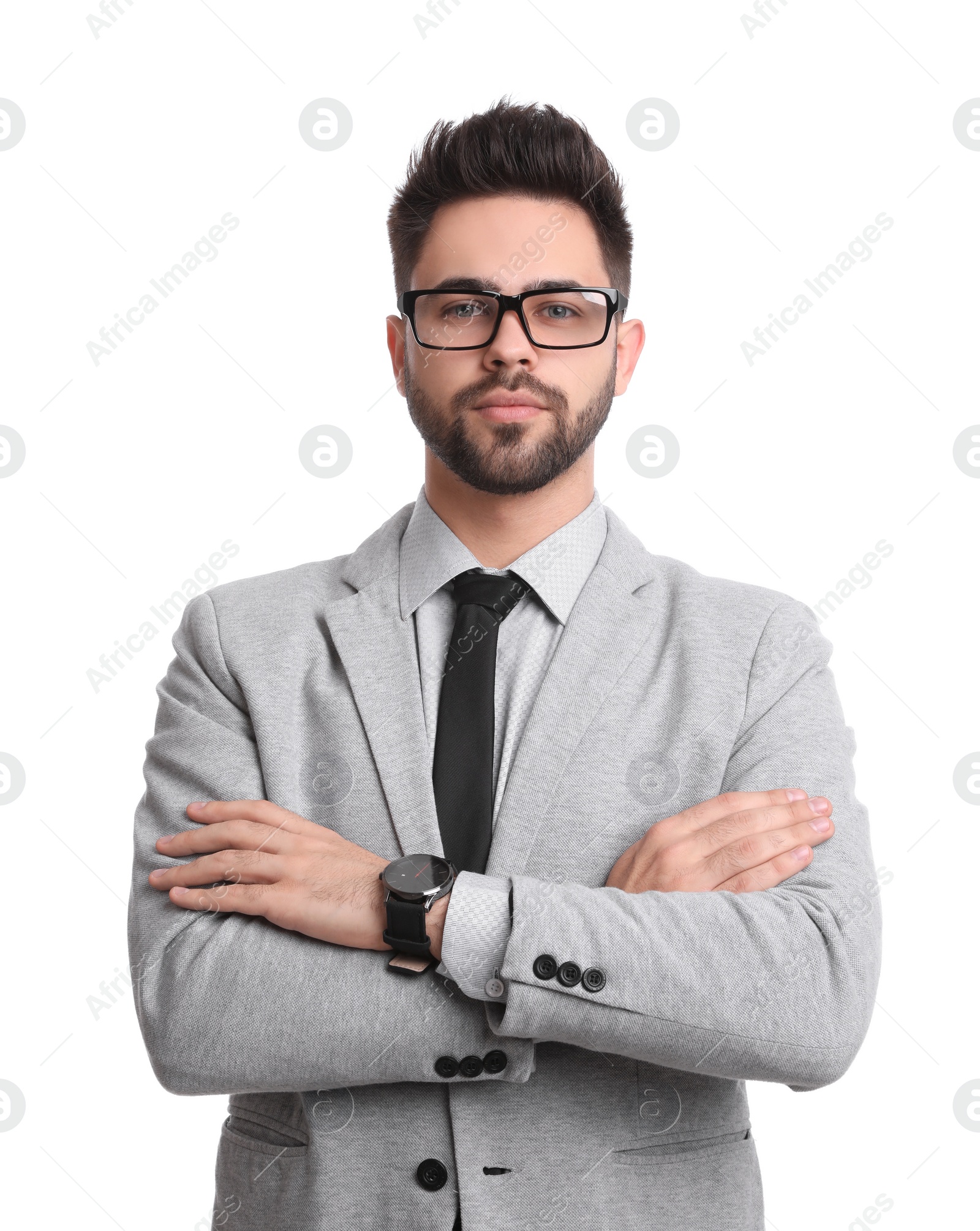 Photo of Portrait of young businessman on white background