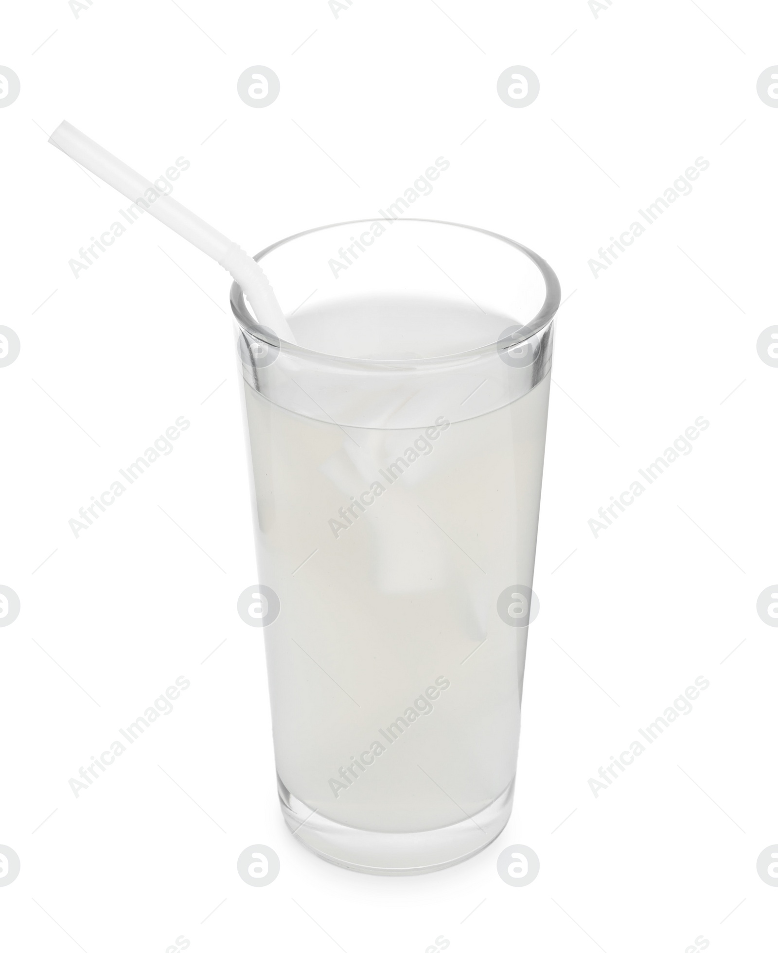 Photo of Glass of coconut water isolated on white