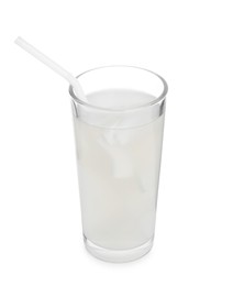 Photo of Glass of coconut water isolated on white