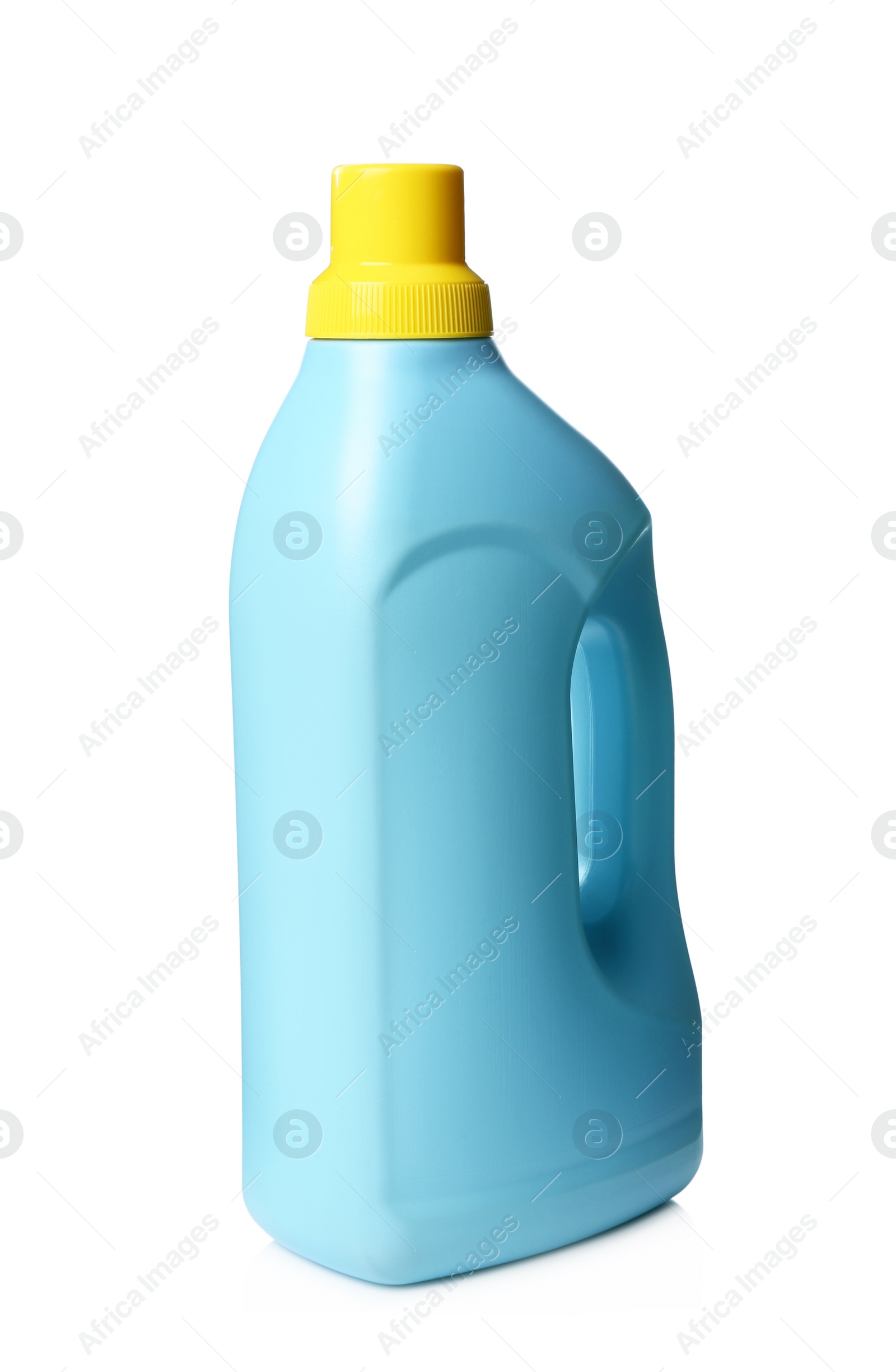 Photo of Light blue bottle of cleaning product isolated on white