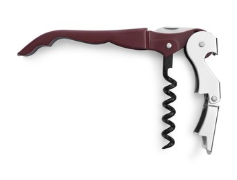 One corkscrew (sommelier knife) isolated on white, top view