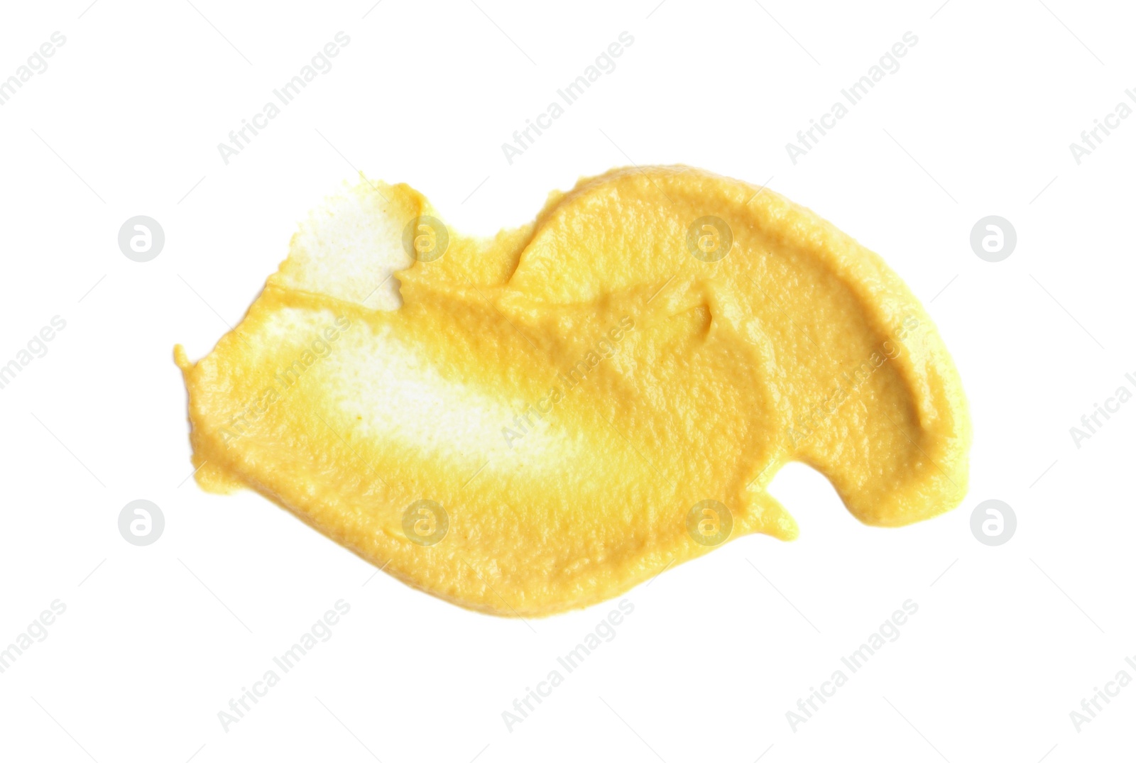 Photo of Smear of delicious mustard isolated on white, top view