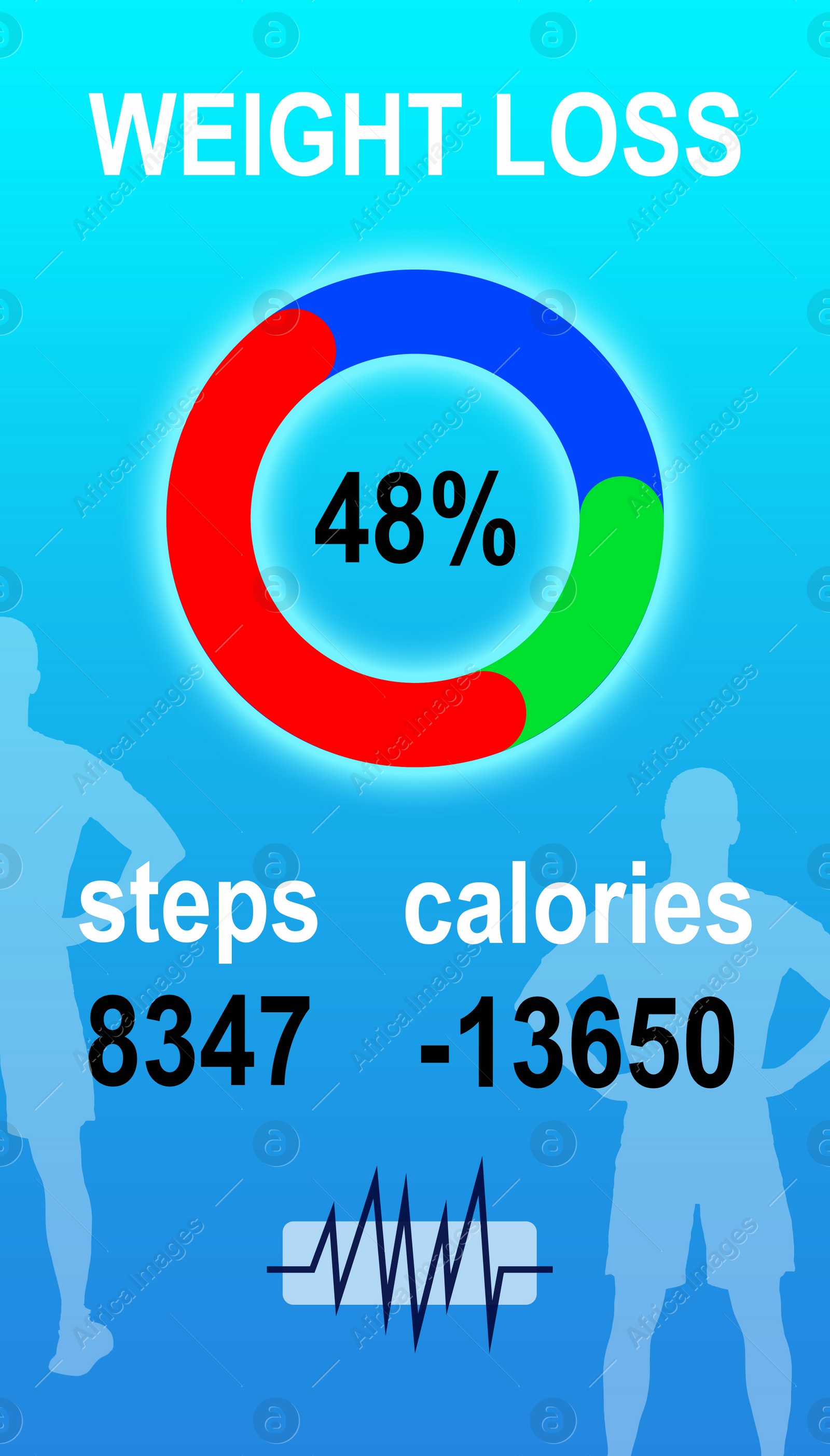 Illustration of Weight loss application counting steps and calories intake. Illustration