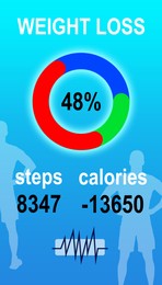 Illustration of Weight loss application counting steps and calories intake. Illustration