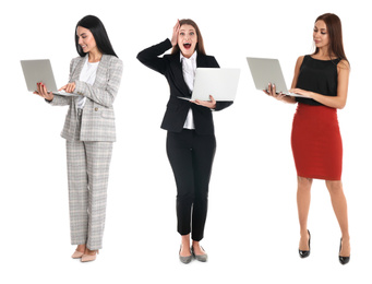 Collage of women with laptops on white background