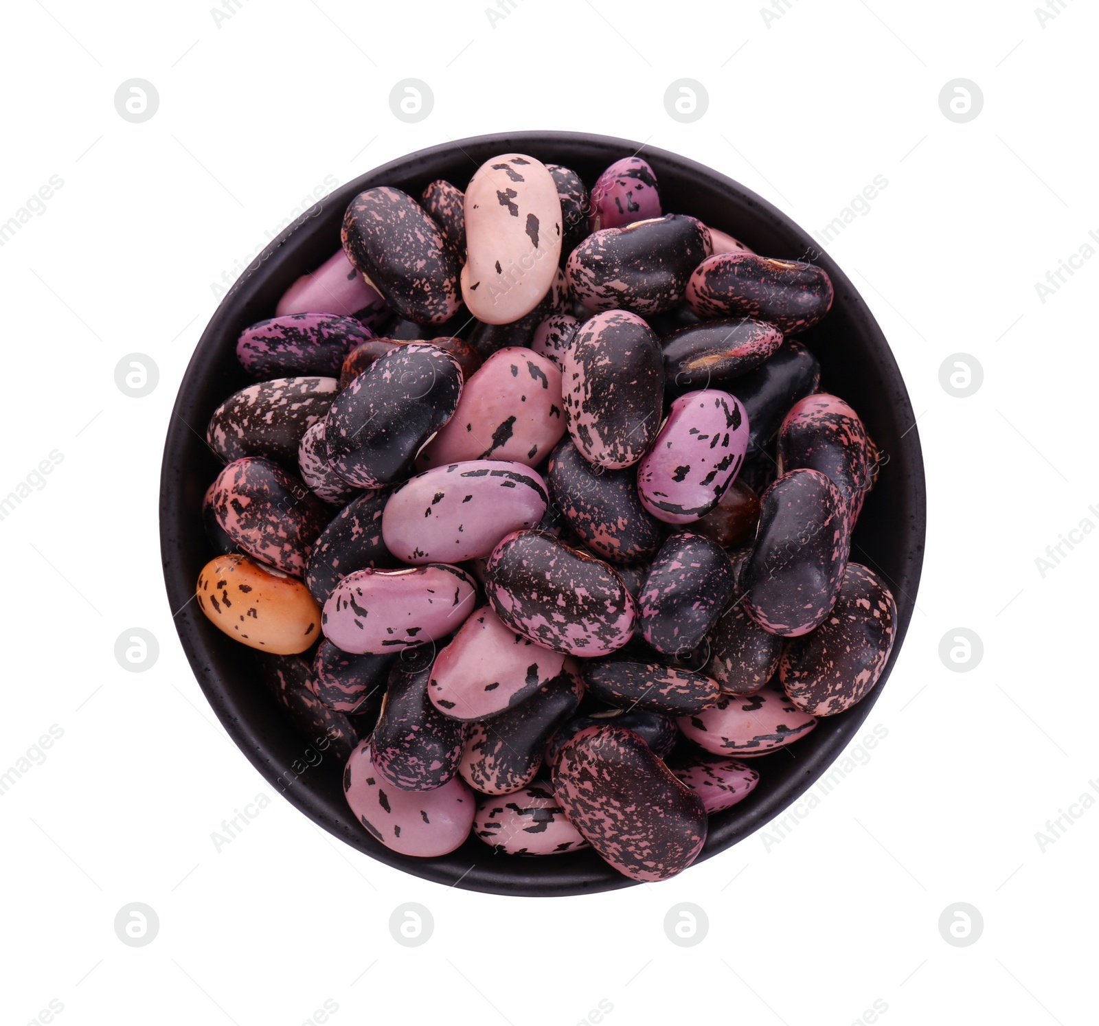 Photo of Bowl with dry kidney beans isolated on white, top view