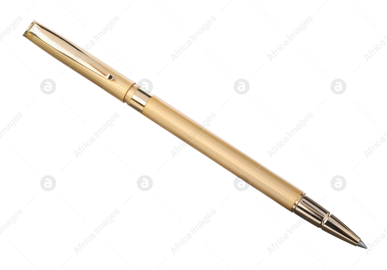 Photo of New stylish golden pen isolated on white